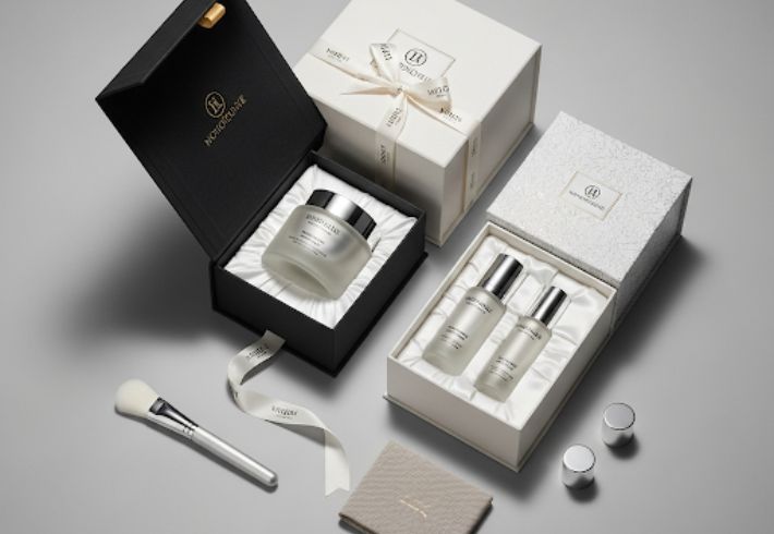 Elegant Skincare Product Packaging Showing Before And After Transformation