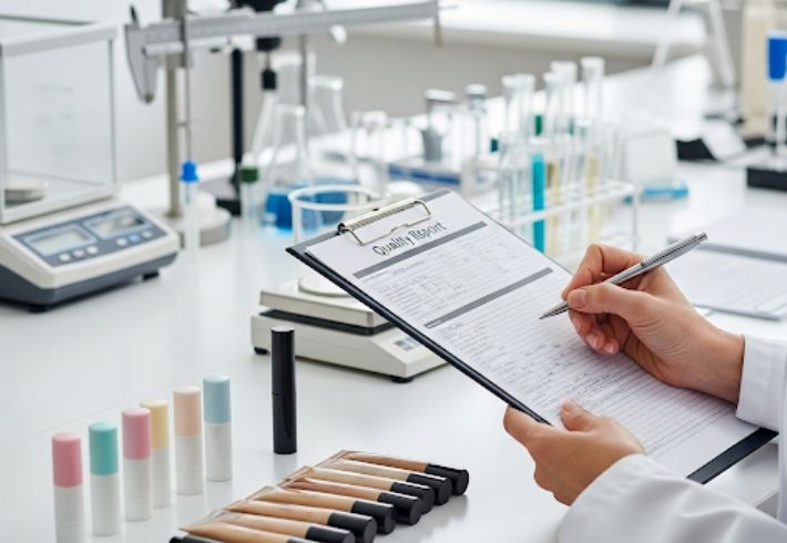 Detailed Quality Control Report Being Reviewed On Tablet