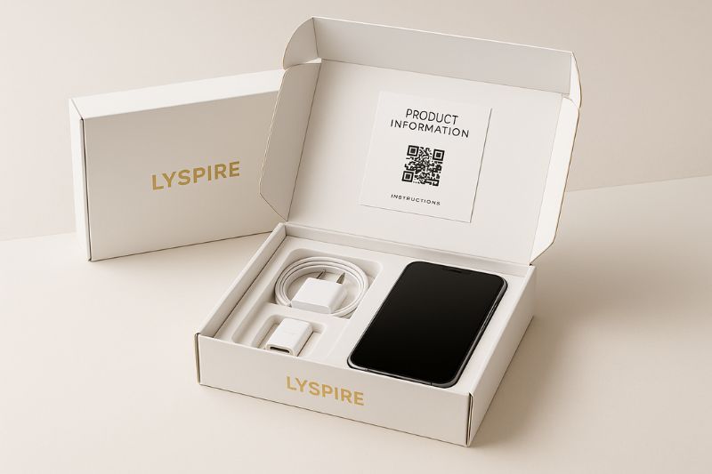 Corrugated Tech Mailer Box With Phone Accessories And Qr Code Setup Instructions